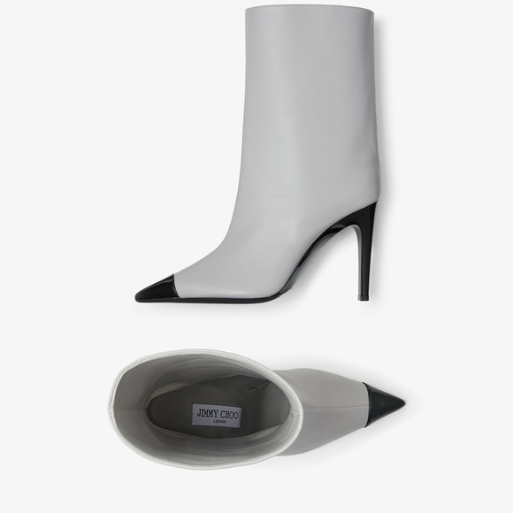 Like New JIMMY CHOO Cierra 100 Marl Grey Luxe Nappa Leather Boots 37.5 $1,295 - Picture 1 of 16